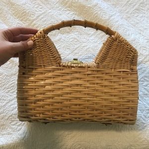 Vintage bamboo and straw woven purse